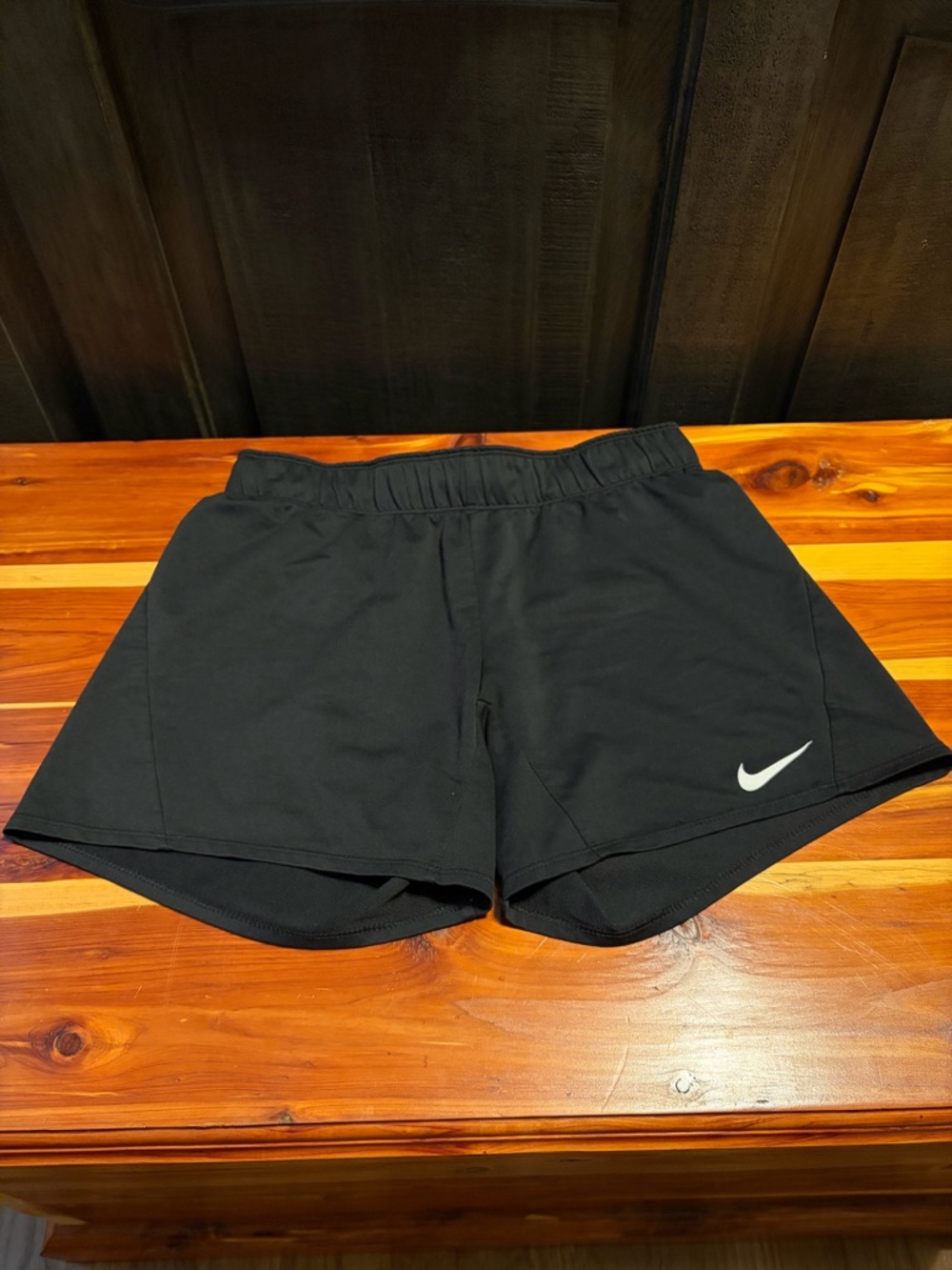 Nike Women’s Black Athletic Shorts with White Swoosh